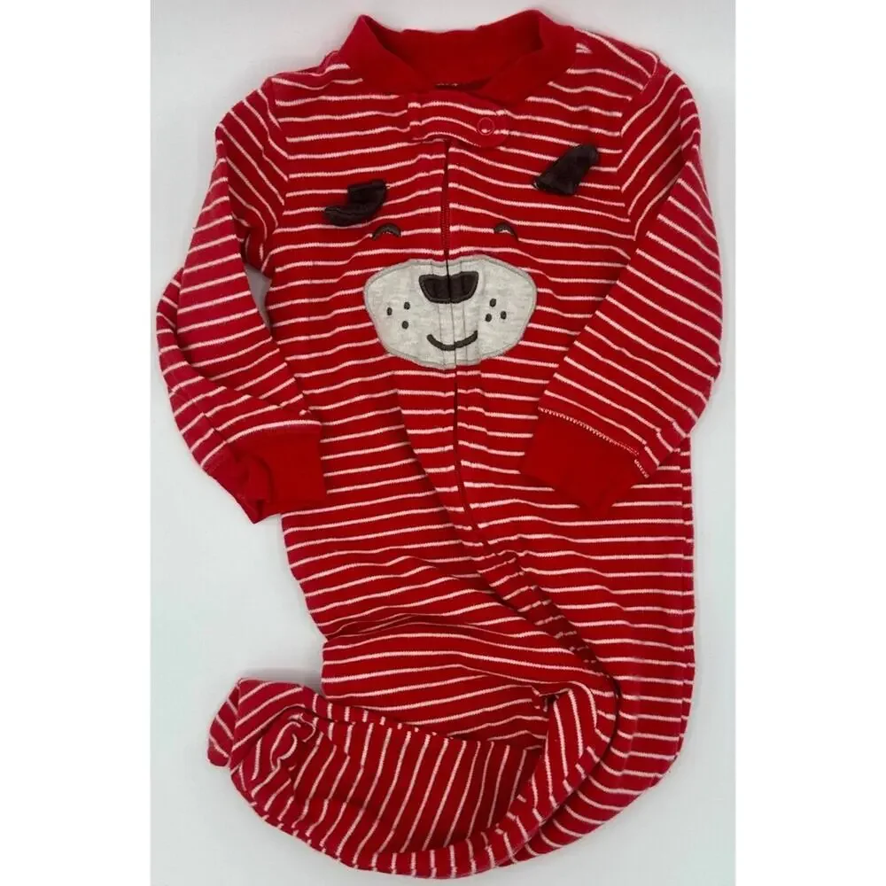 Carter's Puppy Zip-Up Size 9 Month Dog Red White Footies (807)